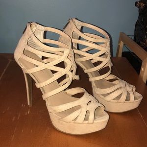 Size 11 nude heels with stiletto heel and platform